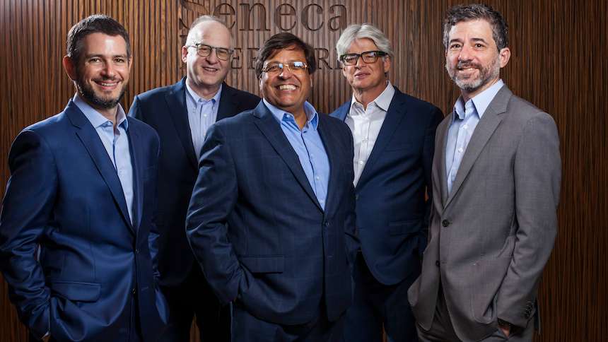 Os sócios da Seneca Evercore (da esq. à dir): Isais Sznifer, Daniel Wainstein, Nelson Campos, Luis Miraglia e Rodrigo Mello