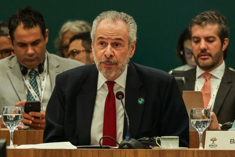 Brasília (DF),  03/04/2025.- O presidente da COP 30, André Corrêa do Lago, participa da 11ª reunião dos ministros de Meio Ambiente do Brics, sob a presidência brasileira.   Foto: Antonio Cruz/Agência Brasil