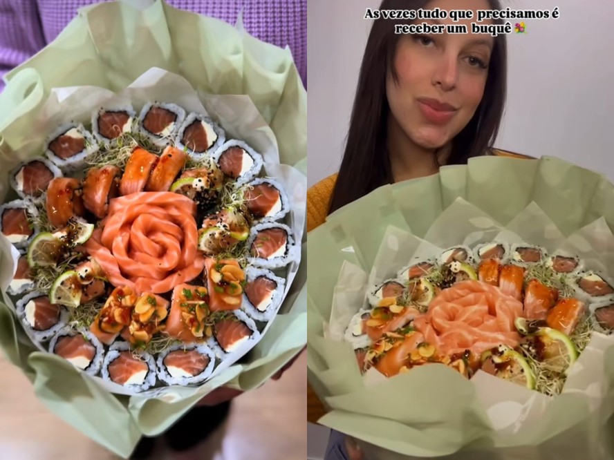 Ideia do buquê de sushi surgiu após cliente buscar um presente inovador para a sua esposa