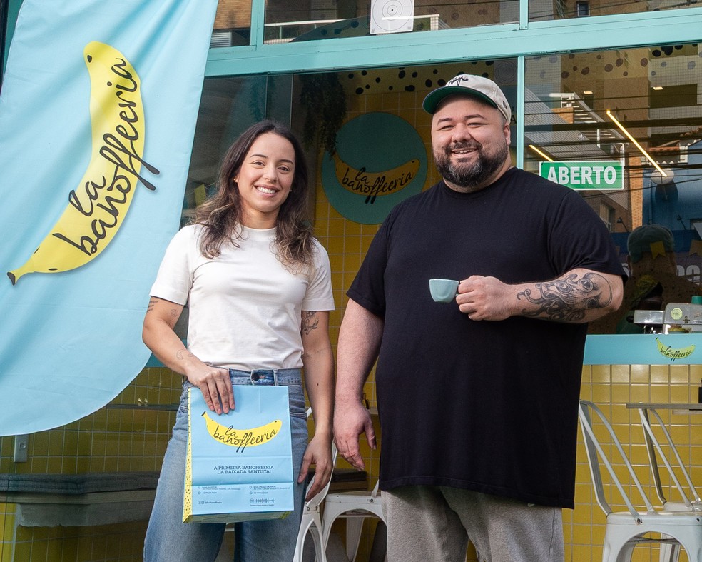 O casal l Evelyn Prestes e Pedro Montez começou a La Banoffeeria em 2019 — Foto: Murillo Muka