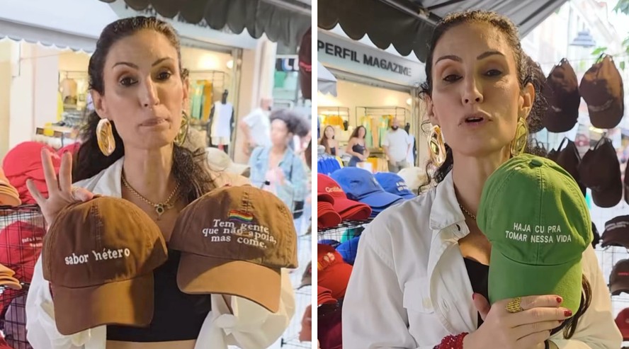 Empreendedora traduz frases inusitadas de bonés em loja no Rio de Janeiro