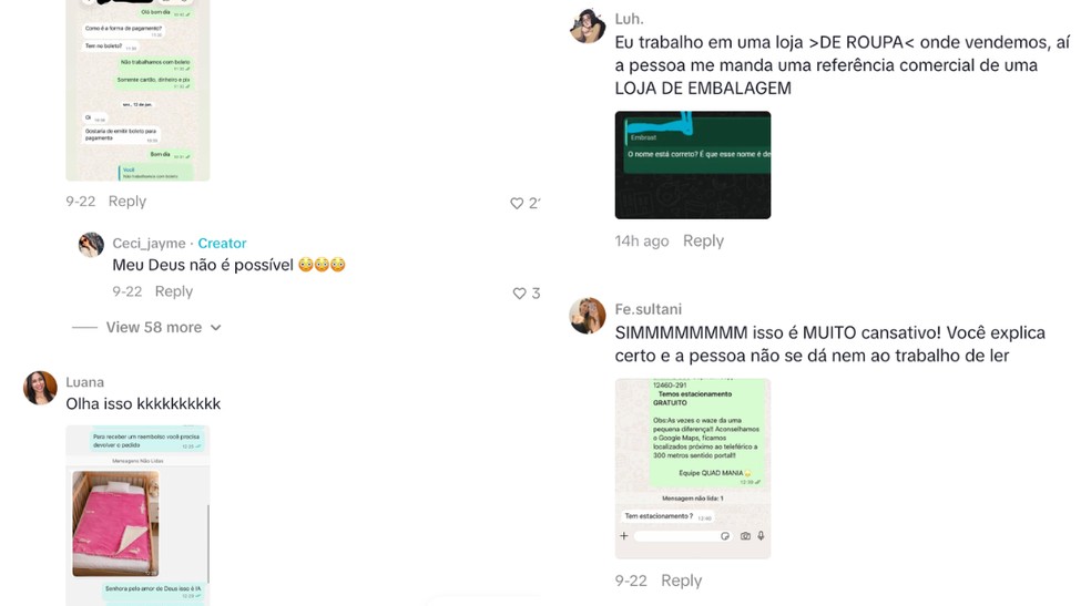 Nos comentários, internautas que também trabalham com o público relataram experiências parecidas — Foto: @Ceci_jayme/TikTok/Reprodução