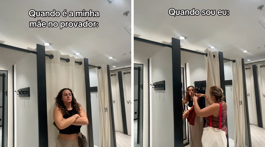Vídeo mostra a diferença de como mãe e filha se comportam quando a outra está no provador de uma loja de roupa