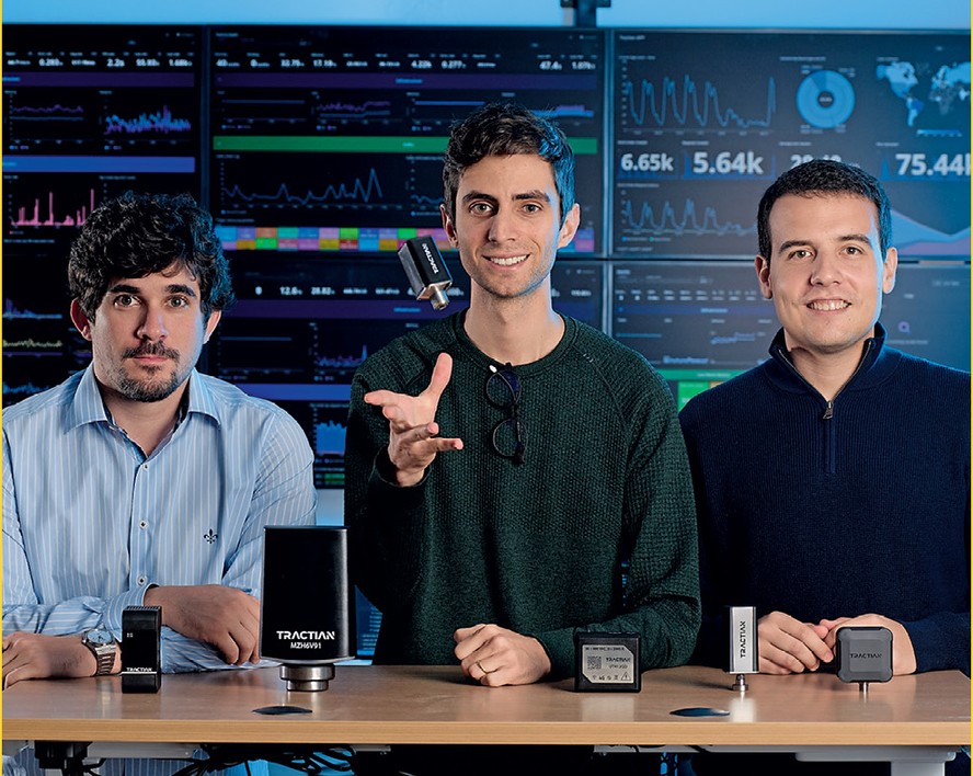 A partir da esq., Leonardo Vieira, Igor Marinelli e Gabriel Lameirinhas, sócios na Tractian